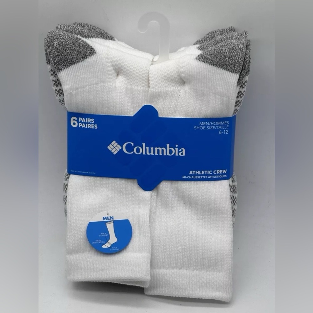 New 6 pairs COLOMBIA athletic Cushioned crew socks